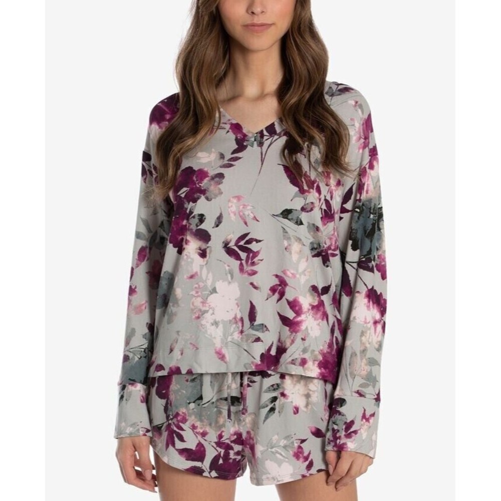 Linea Donatella Knit V-Neck Top & Shorts Pajama Set, Multicolor, Size: Medium